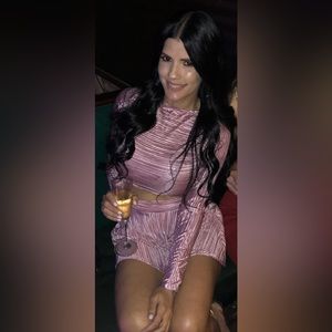 Naked Wardrobe Blush Long Sleeve Crop Top and Skirt